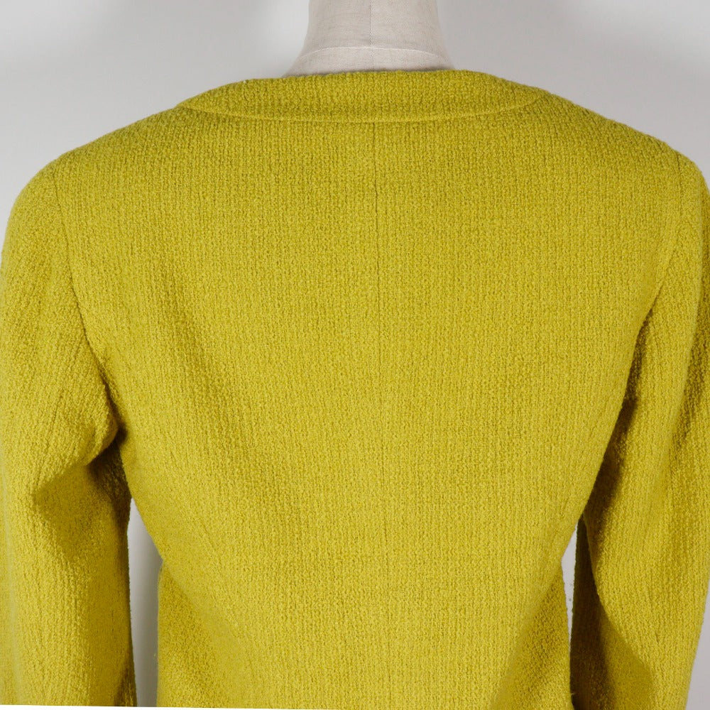 Chanel Suit Wool Yellowish Green Coco Mark Button Jacket And Flared Skirt Women 36