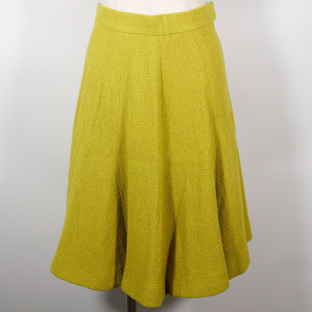 Chanel Suit Wool Yellowish Green Coco Mark Button Jacket And Flared Skirt Women 36