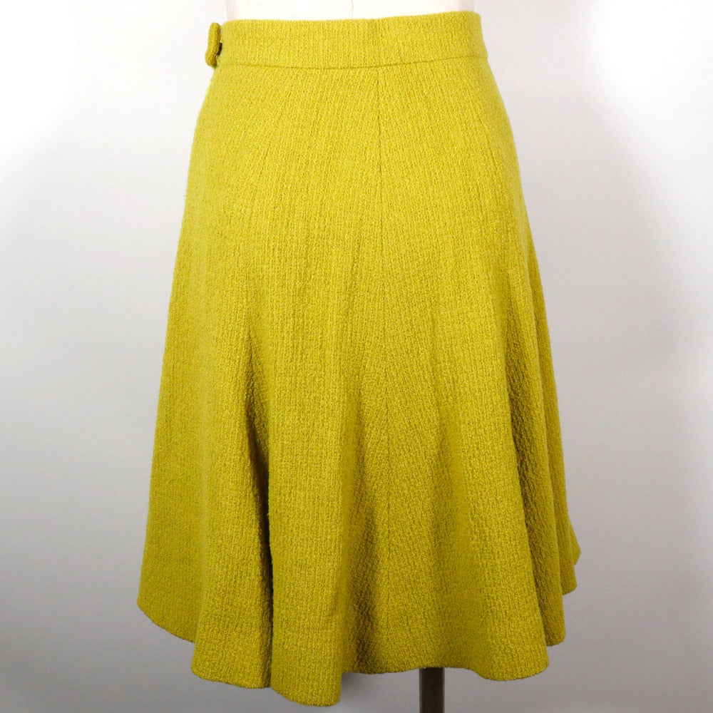 Chanel Suit Wool Yellowish Green Coco Mark Button Jacket And Flared Skirt Women 36