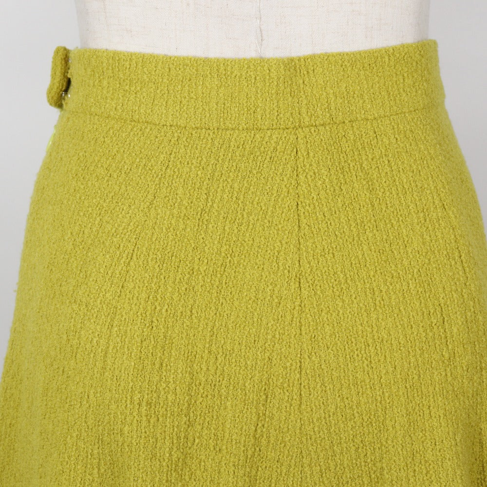 Chanel Suit Wool Yellowish Green Coco Mark Button Jacket And Flared Skirt Women 36