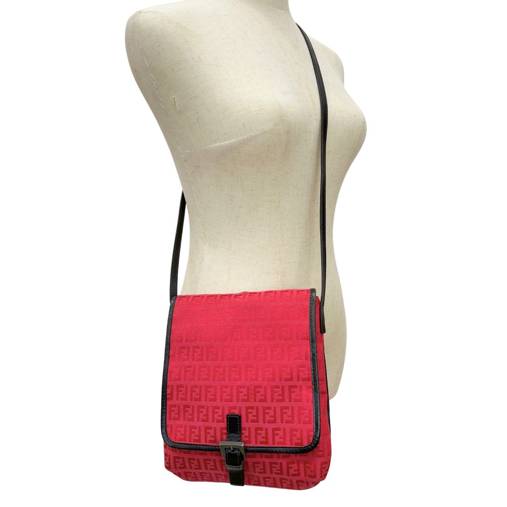 Fendi Shoulder Bag 8Bt052 Canvas, Leather Red Zucca Women