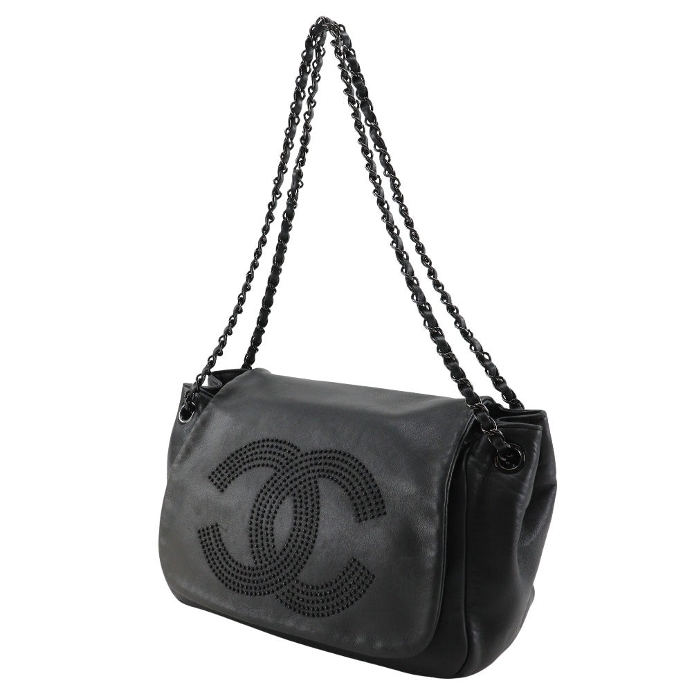 Chanel Shoulder Bag Lambskin Black Studs Coco Mark Wchainshoulder Women