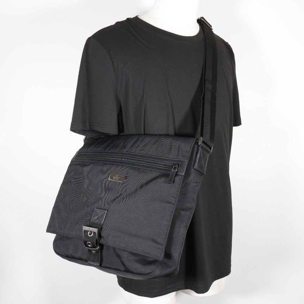 Gucci Shoulder Bag 141194 Nylon Canvas Black Unisex(Unisex)