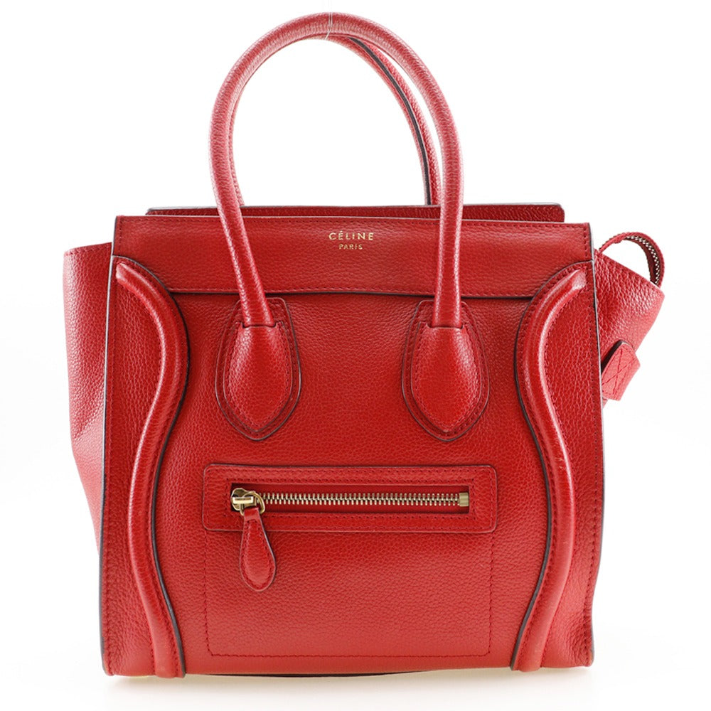 Celine Handbag Leather Red Luggage Micro Shopper Women
