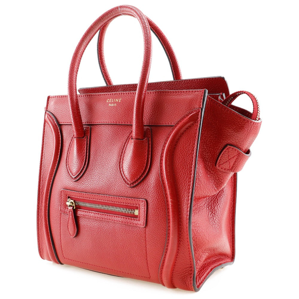 Celine Handbag Leather Red Luggage Micro Shopper Women