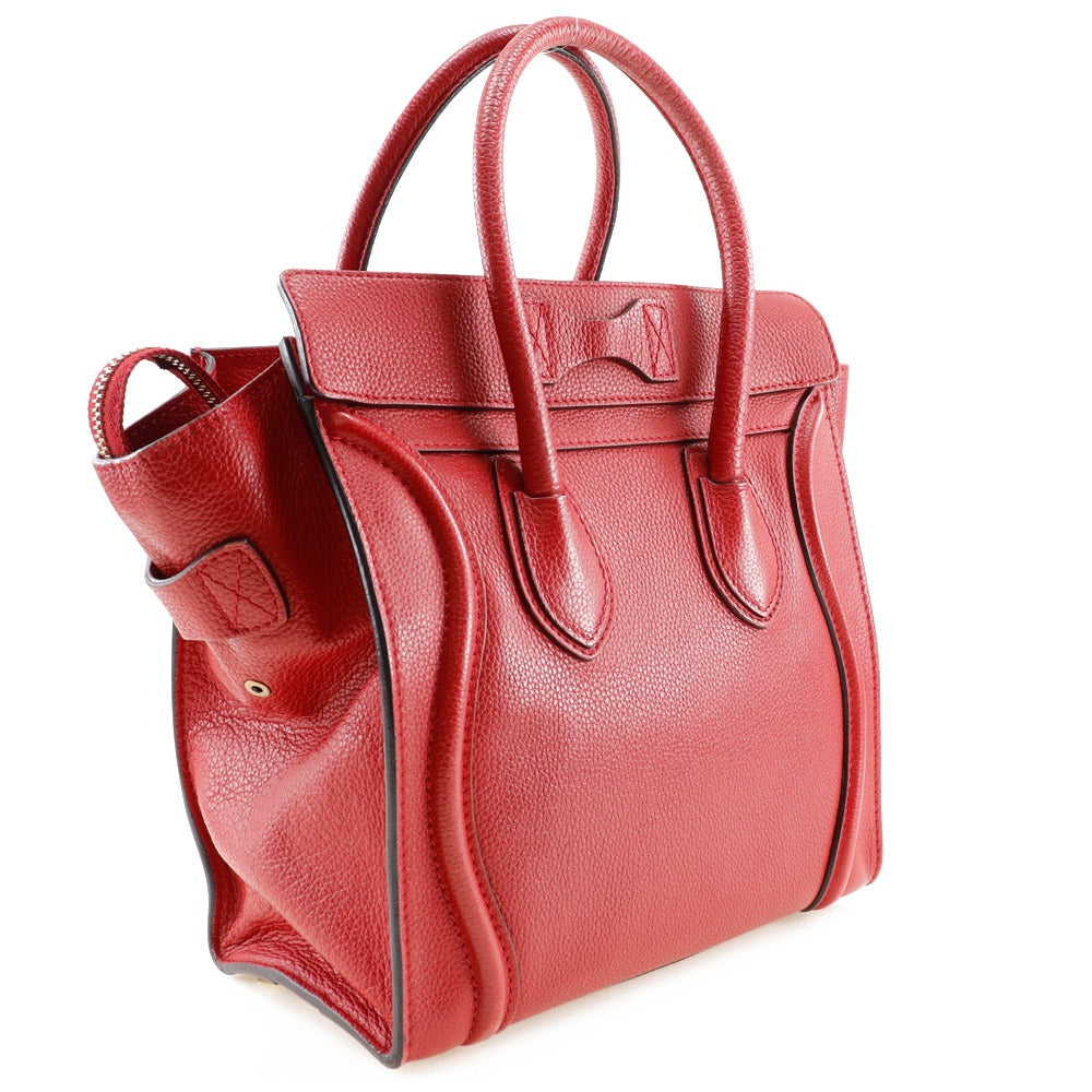 Celine Handbag Leather Red Luggage Micro Shopper Women