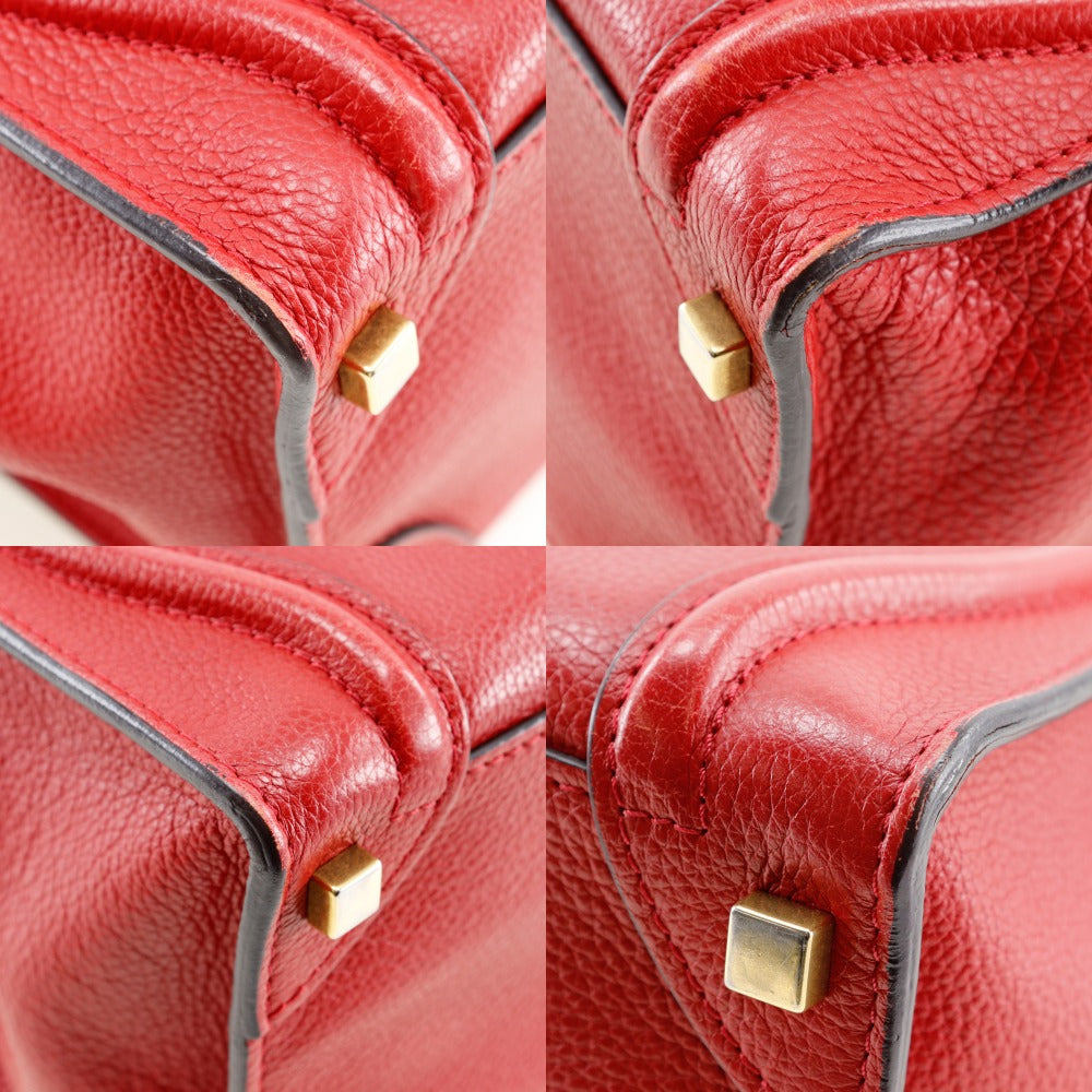 Celine Handbag Leather Red Luggage Micro Shopper Women