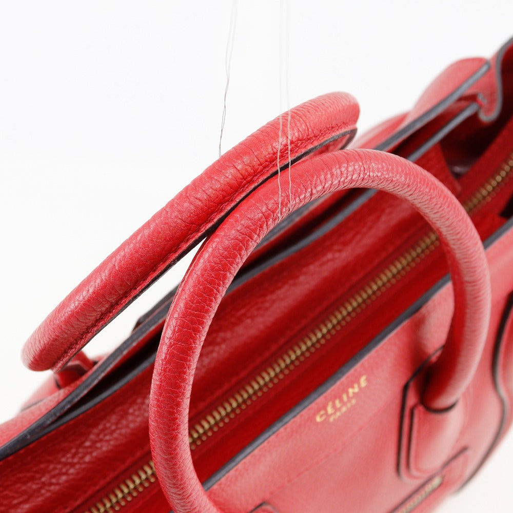 Celine Handbag Leather Red Luggage Micro Shopper Women