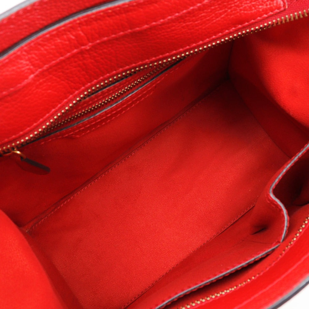 Celine Handbag Leather Red Luggage Micro Shopper Women