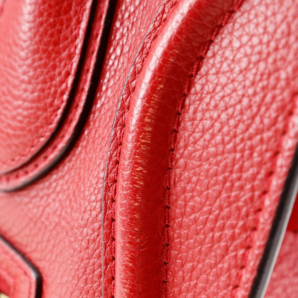 Celine Handbag Leather Red Luggage Micro Shopper Women