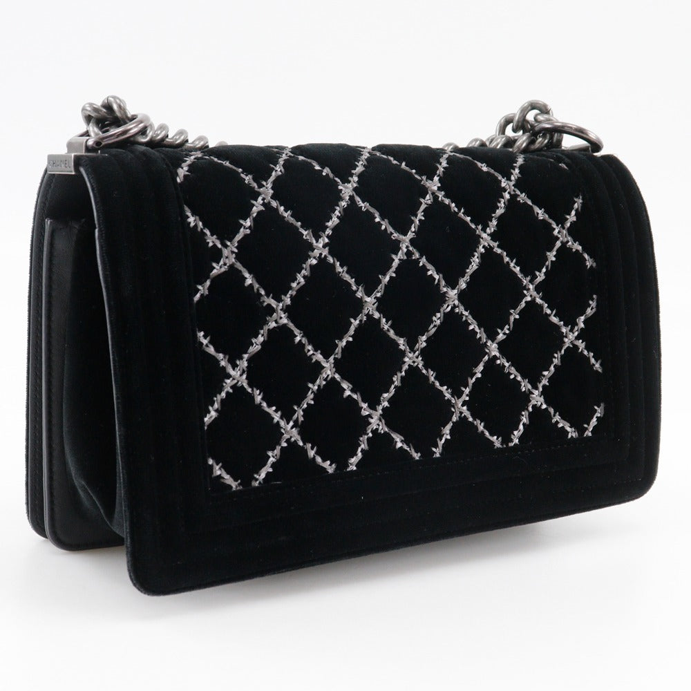 Chanel Shoulder Bag Velour, Leather Black Matelasse Stitch Chainshoulder Boy Chanel 25 Women