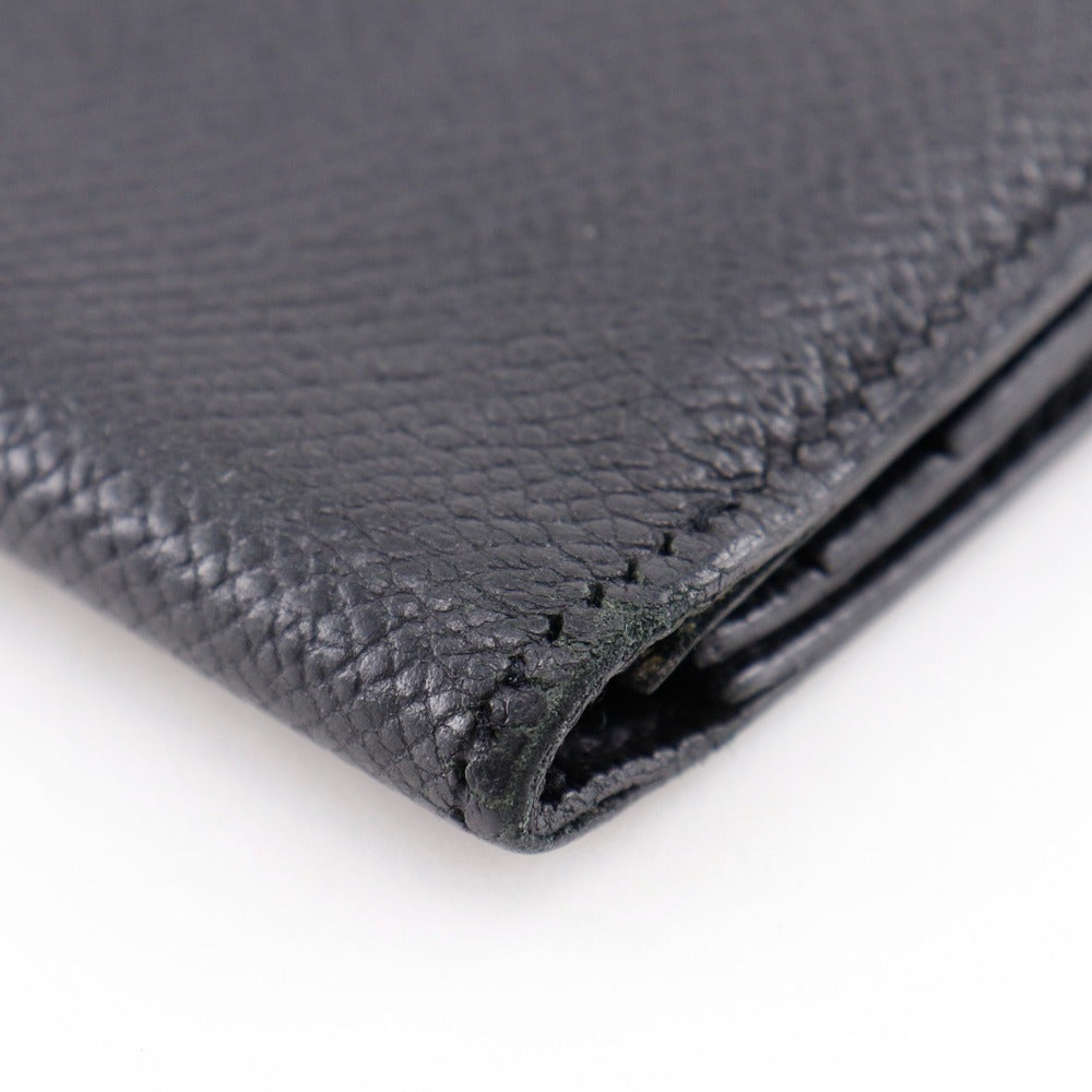 Hermes Long Wallet Purse Courchevel Black/Silver Metal Bean Unisex(Unisex)