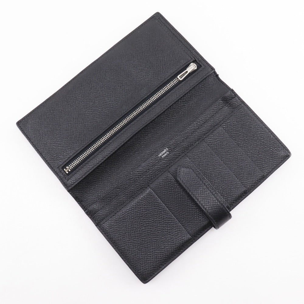 Hermes Long Wallet Purse Courchevel Black/Silver Metal Bean Unisex(Unisex)