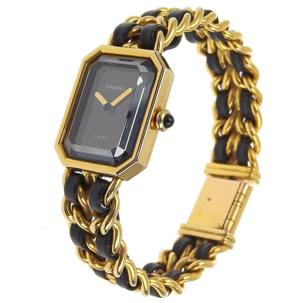Chanel Watches Quartz Plated Gold , Leather Black Premiere L Black Dial Women