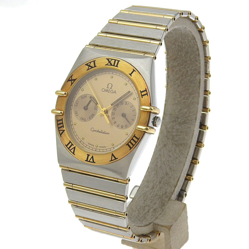 Omega Watches Quartz Stainless Steel Black Day Date Constellation Gold Dial Mens
