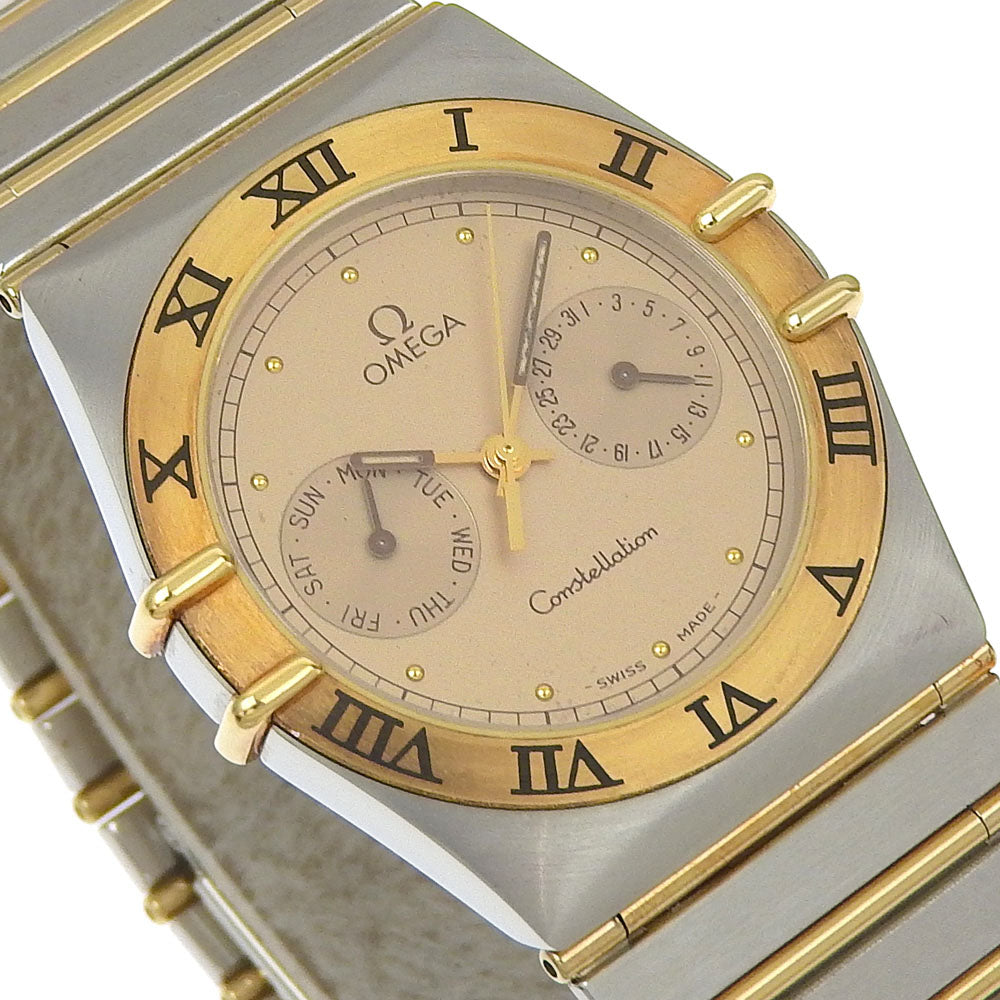 Omega Watches Quartz Stainless Steel Black Day Date Constellation Gold Dial Mens