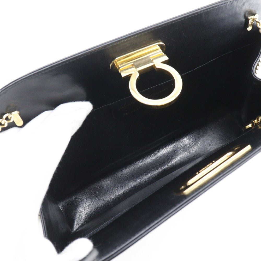 Salvatore Ferragamo Shoulder Bag P21-0587 Calfskin Black 2-Way Clutch Gancini Chainshoulder Women
