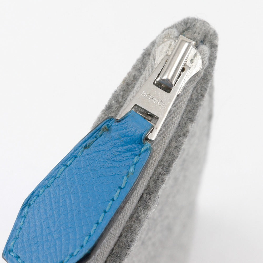 Hermes Clutch Bag Felt, Epsom Blue / Gray Too Doo 37 Unisex(Unisex)
