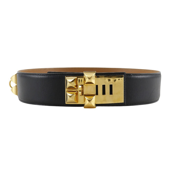 Hermes Belt Calfskin , Plated Gold Black Cory Edssian Women