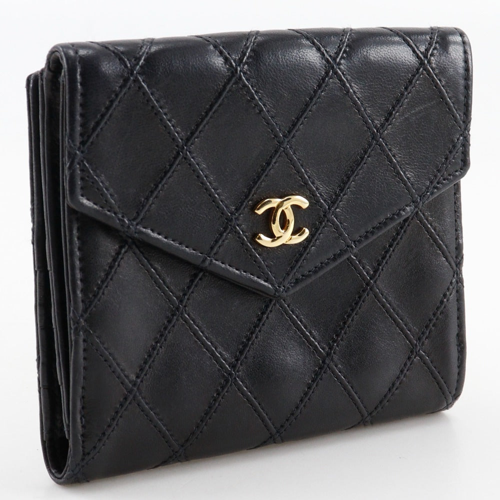Chanel Bifold Wallet Lambskin Black Vintage W Hook Wallet Coco Mark Bicolole Women