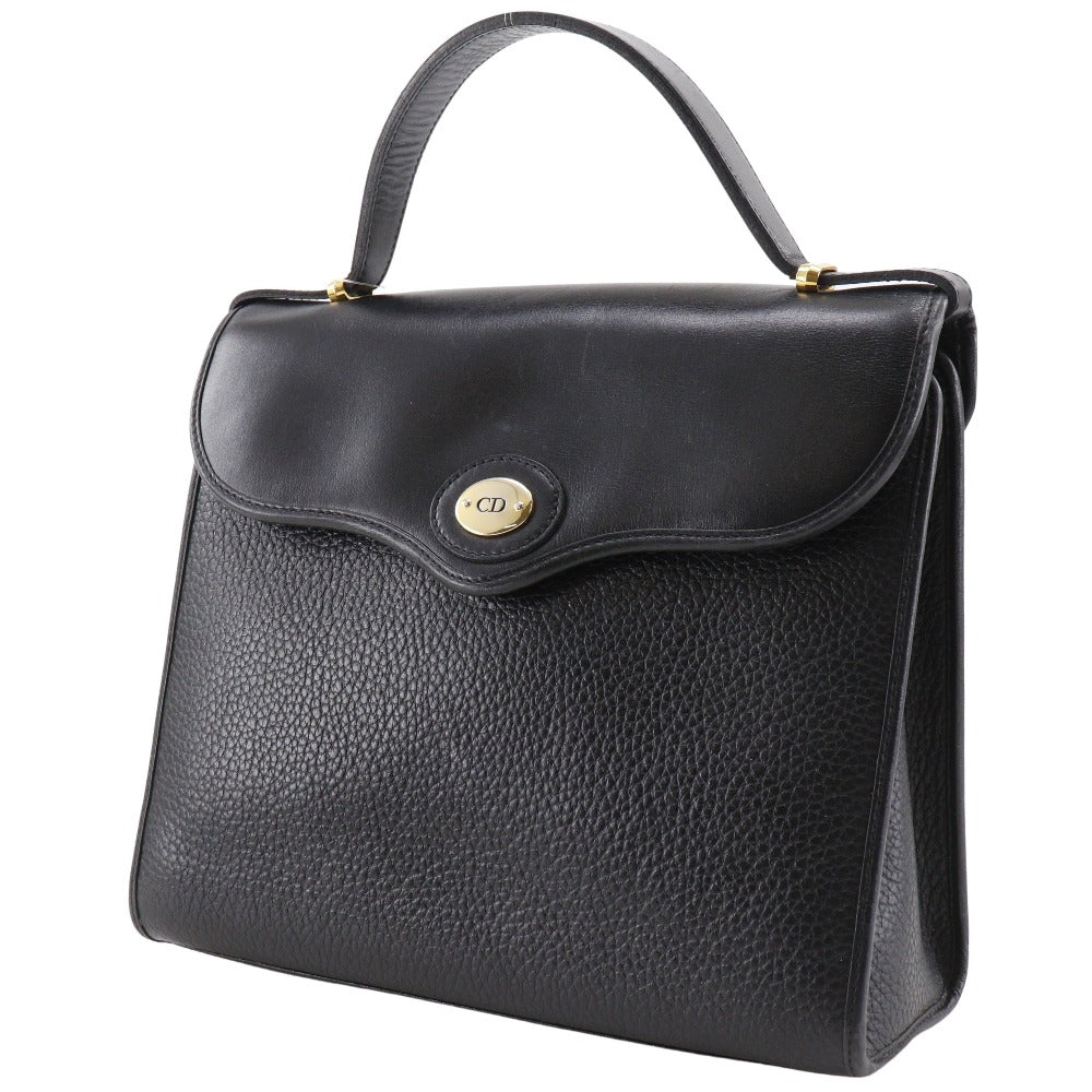 Christian Dior Handbag Calfskin Black One Handle Vintage Cd Logo Women