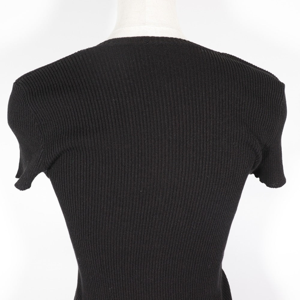 Chanel Knit P28461K00111 06P Cotton, Nylon Black Summer Knit Coco Mark Short Sleeve Women 38