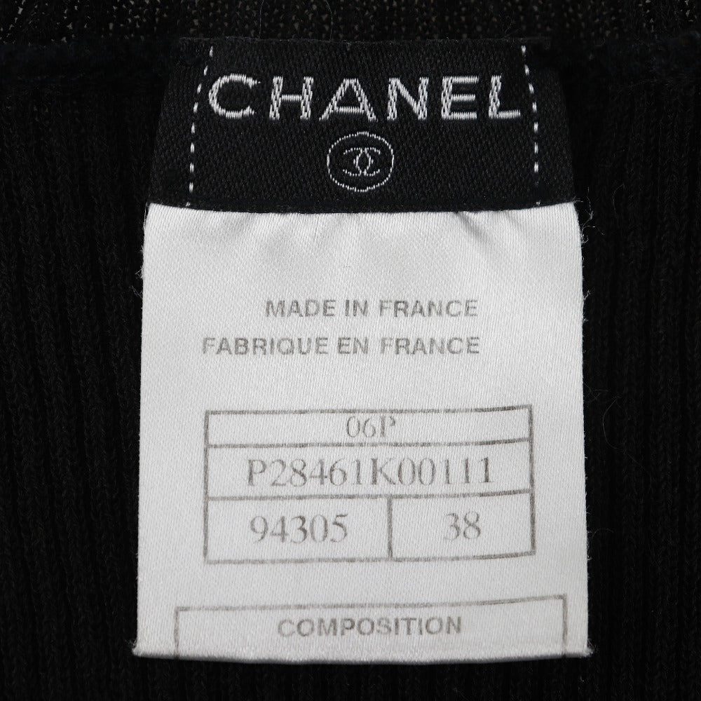 Chanel Knit P28461K00111 06P Cotton, Nylon Black Summer Knit Coco Mark Short Sleeve Women 38
