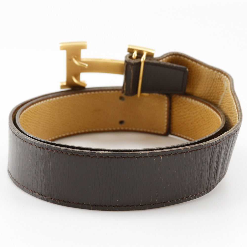 Hermes Belt Leather, Plated Gold Brown / Beige Reversible Vintage H Belt Mens