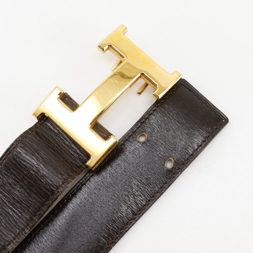 Hermes Belt Leather, Plated Gold Brown / Beige Reversible Vintage H Belt Mens