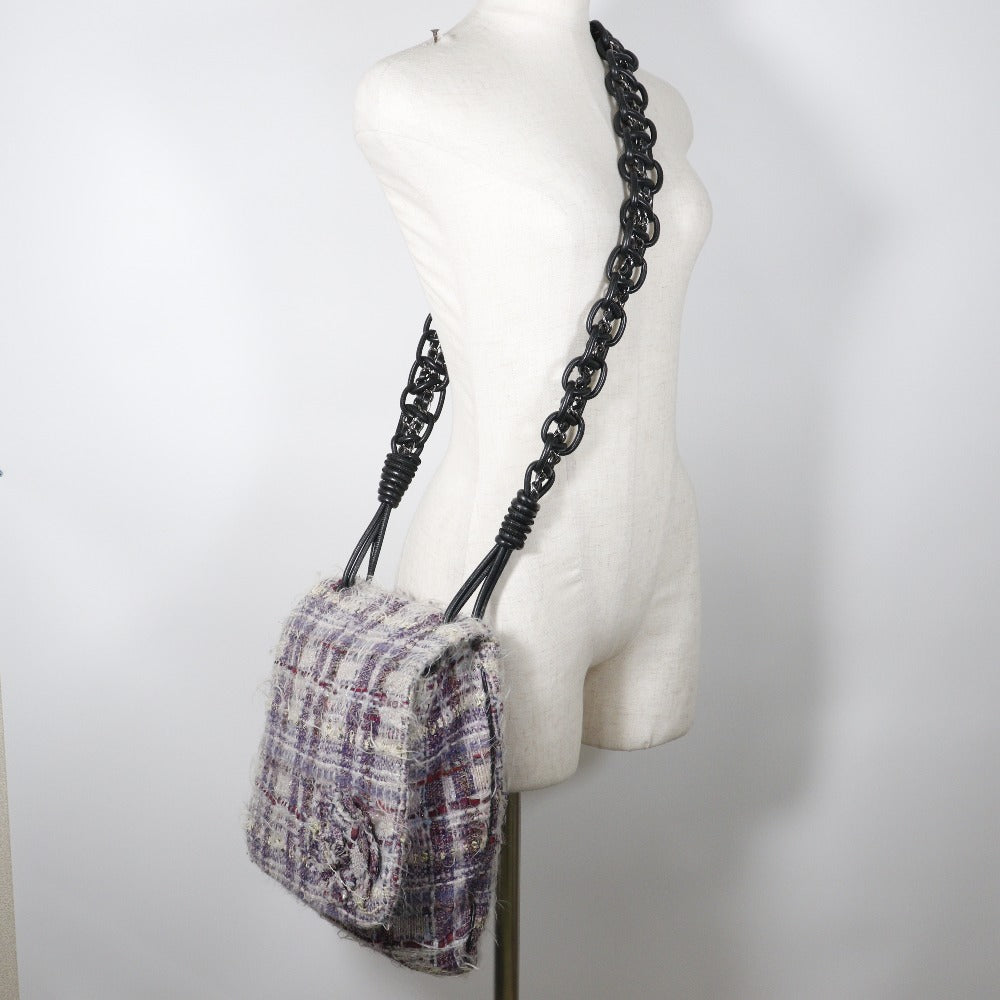 Chanel Shoulder Bag Tweed Purple Women