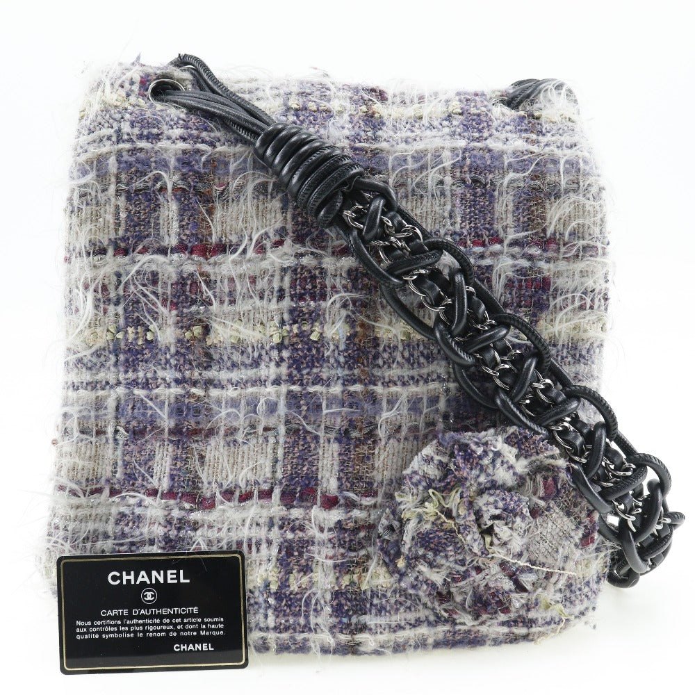 Chanel Shoulder Bag Tweed Purple Women