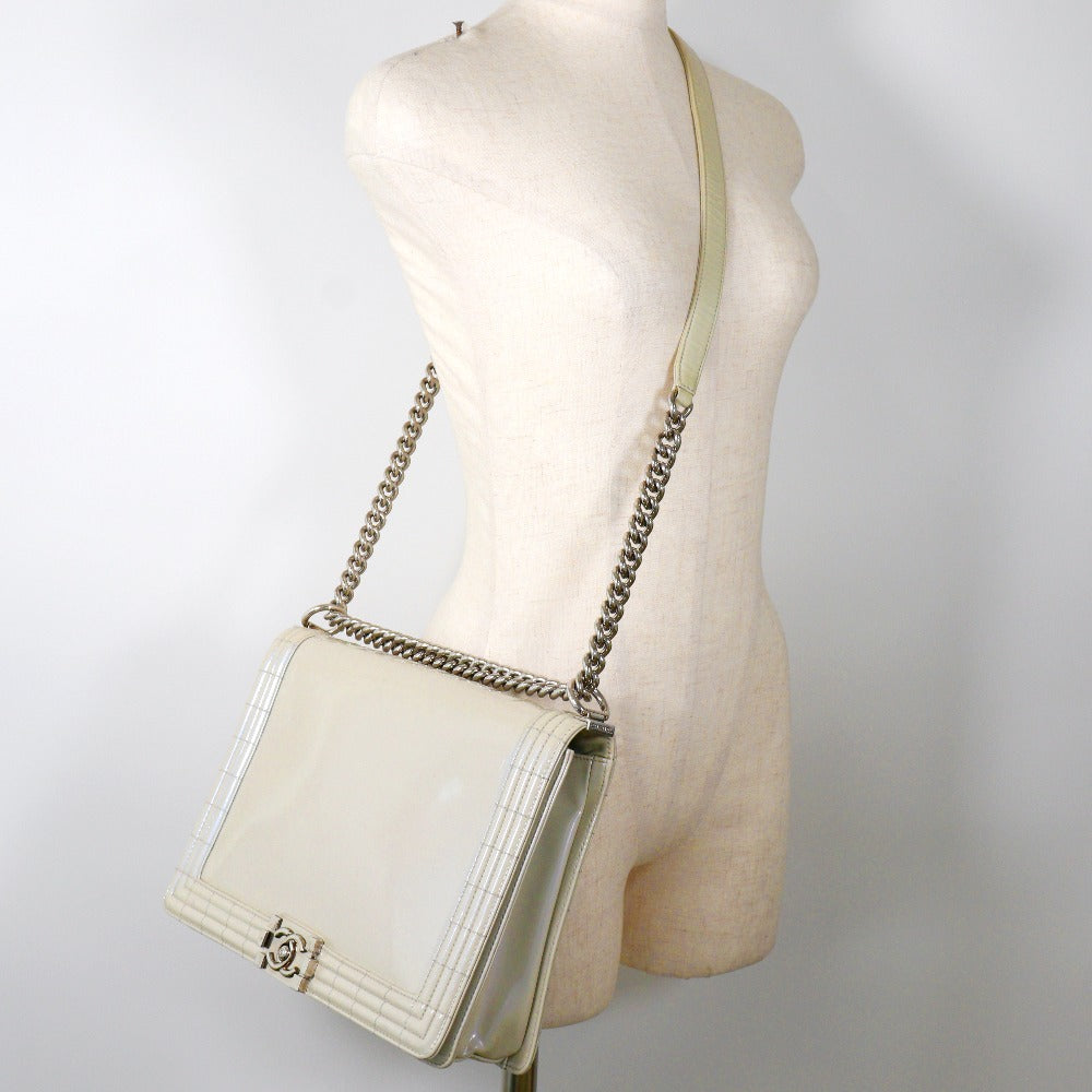 Chanel Shoulder Bag Enamel White Boy Chanel Chainshoulder Women