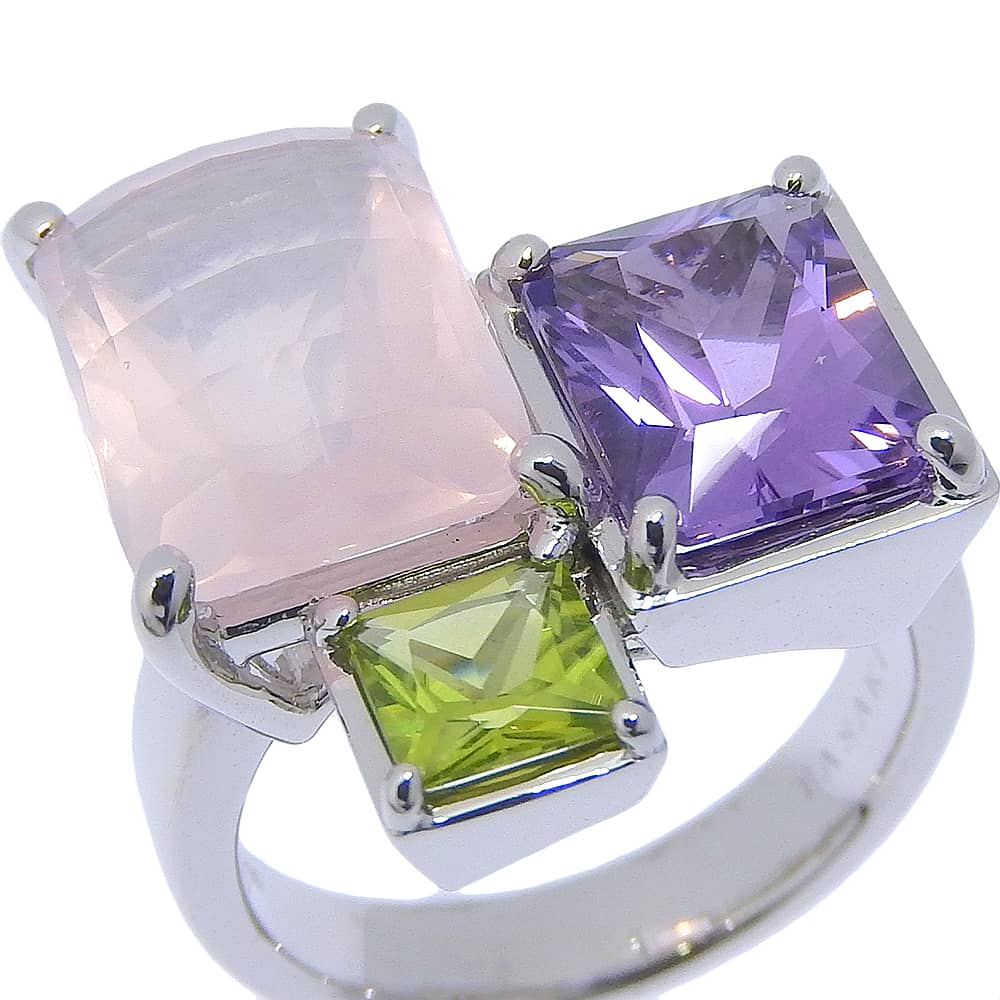 Tasaki Ring K18 White Gold, Amethyst, Rose Quartz/Peridot Silver Relaxed And Elegant Women