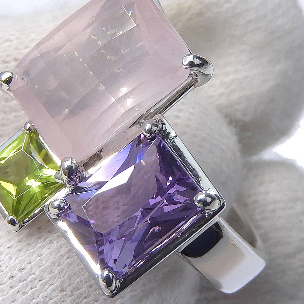 Tasaki Ring K18 White Gold, Amethyst, Rose Quartz/Peridot Silver Relaxed And Elegant Women