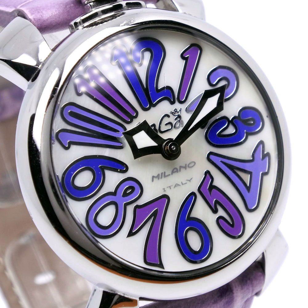 Gaga Milano Watches Quartz Stainless Steel , Leather Silver Manure 40 White Shell Dial Mens