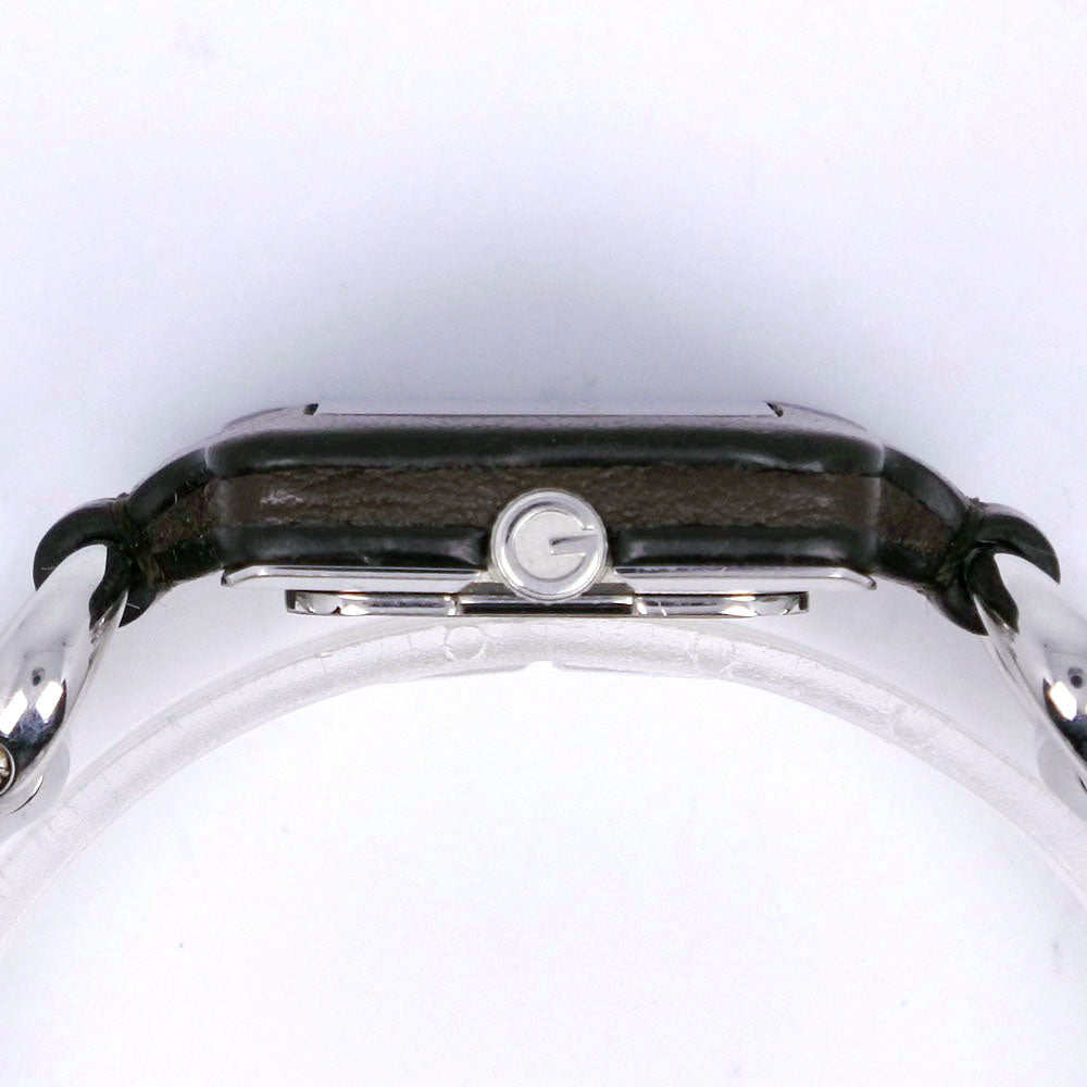 Gucci Watches Quartz Ya130.5 Stainless Steel , Leather Silver Square Face Brown Dial Mens