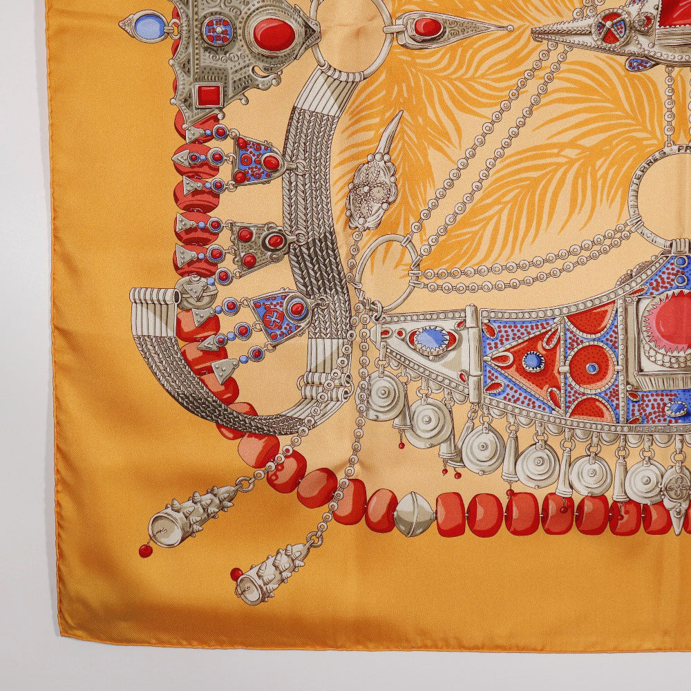 Hermes Scarf Silk Orange Terres Precieuses Carre90 Women