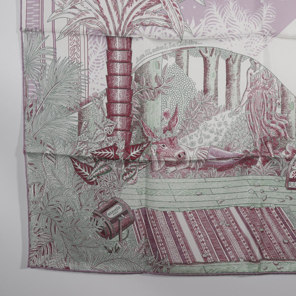 Hermes Scarf H003228S Silk Pink Act 3, Scene 1, In A Forest Glade Acte Iii Scene I La Clairiere