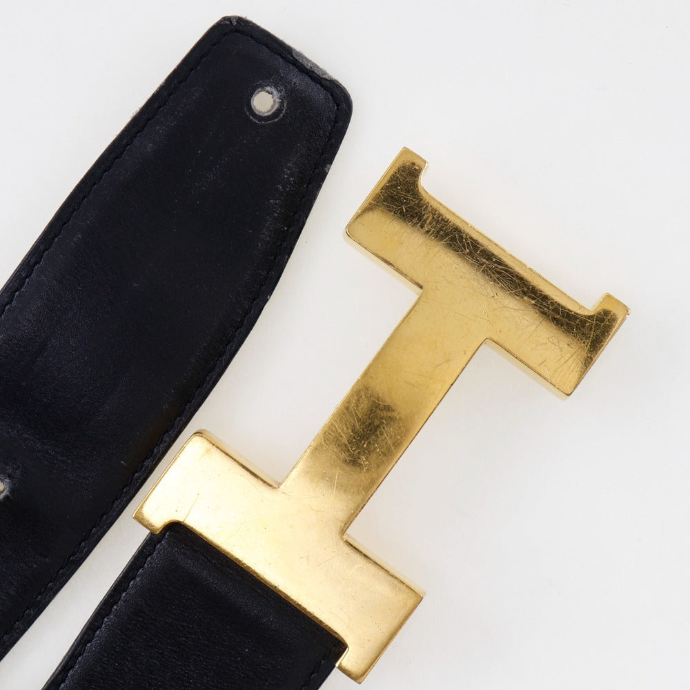 Hermes Belt Calfskin Black H Belt Unisex(Unisex) 72