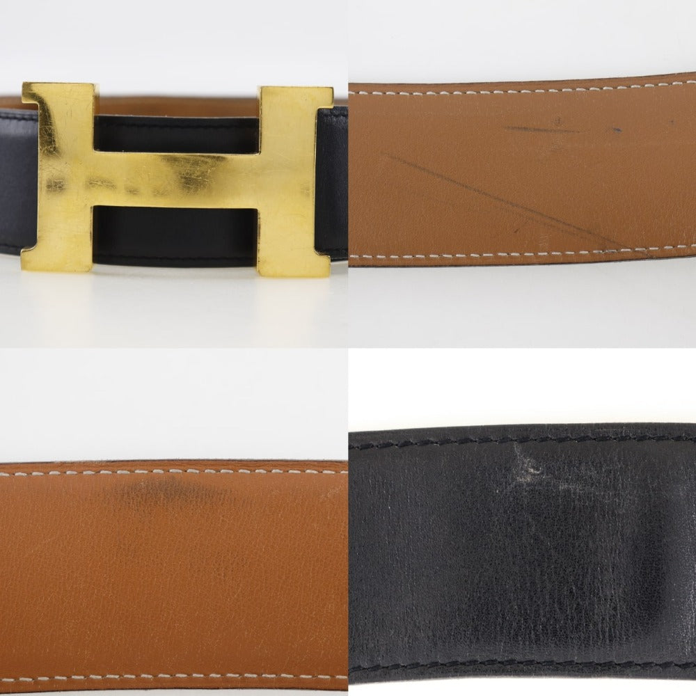 Hermes Belt Calfskin Black H Belt Unisex(Unisex) 72