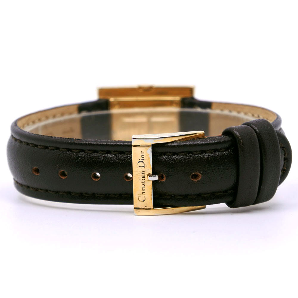 Dior Watches Quartz D82-150 Plated Gold, Embossed Leather Black Cannage Square Black Dial Women