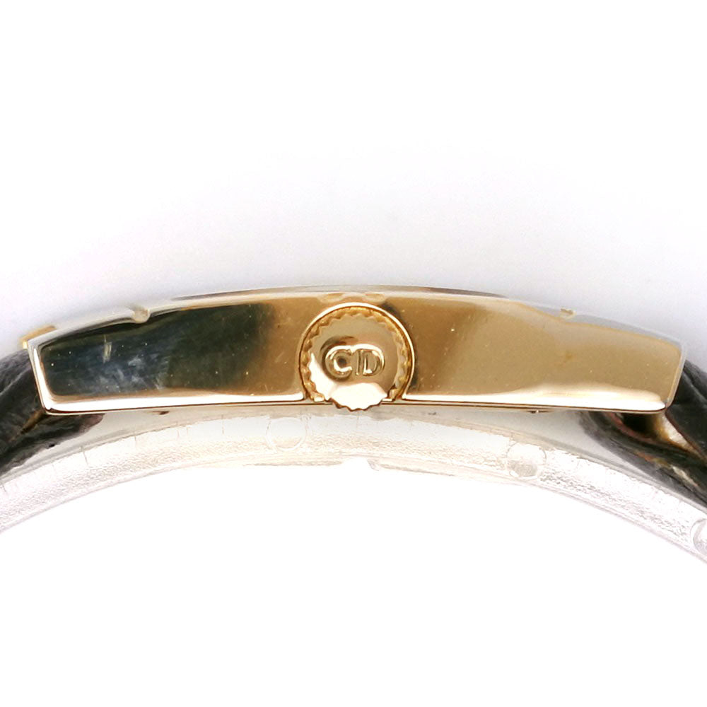 Dior Watches Quartz D82-150 Plated Gold, Embossed Leather Black Cannage Square Black Dial Women