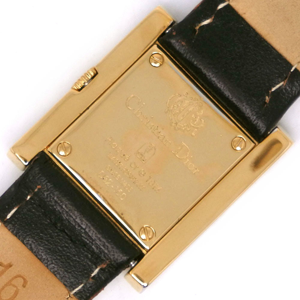 Dior Watches Quartz D82-150 Plated Gold, Embossed Leather Black Cannage Square Black Dial Women