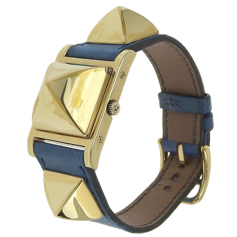 Hermes Watches Quartz Plated Gold , Leather Silver Medor White Dial Women