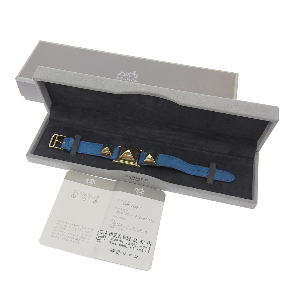 Hermes Watches Quartz Plated Gold , Leather Silver Medor White Dial Women