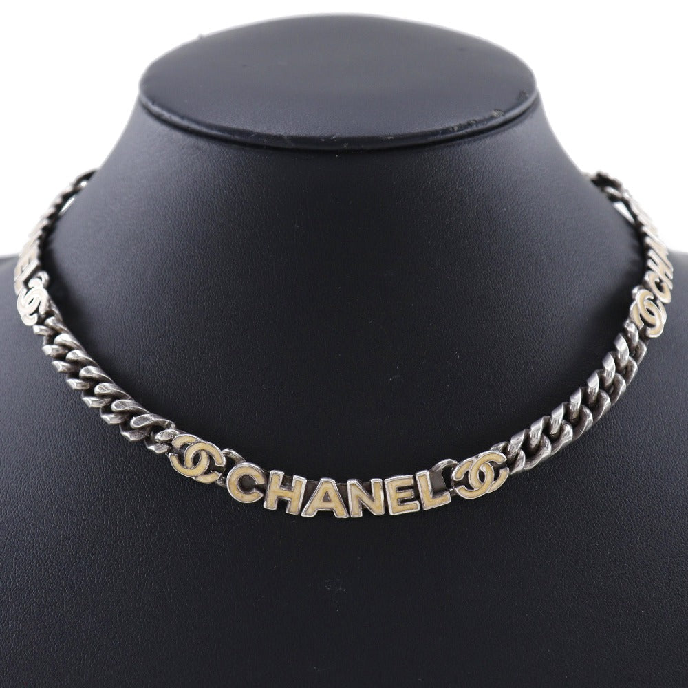 Chanel Necklace Metallic Silver Logo Coco Mark Women