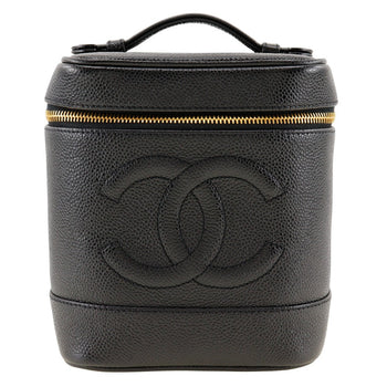 Chanel Handbag A01998 Caviar Skin Black Vanity Women Secondhand