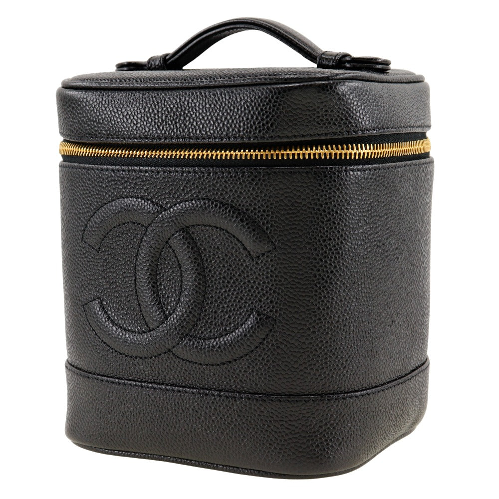 Chanel Handbag A01998 Caviar Skin Black Vanity Women Secondhand