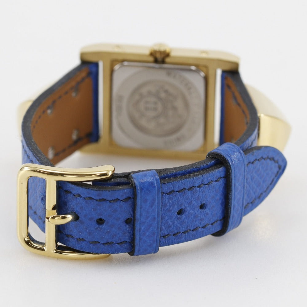Hermes Watches Quartz Plated Gold, Embossed Leather Gold Medor White Dial Women