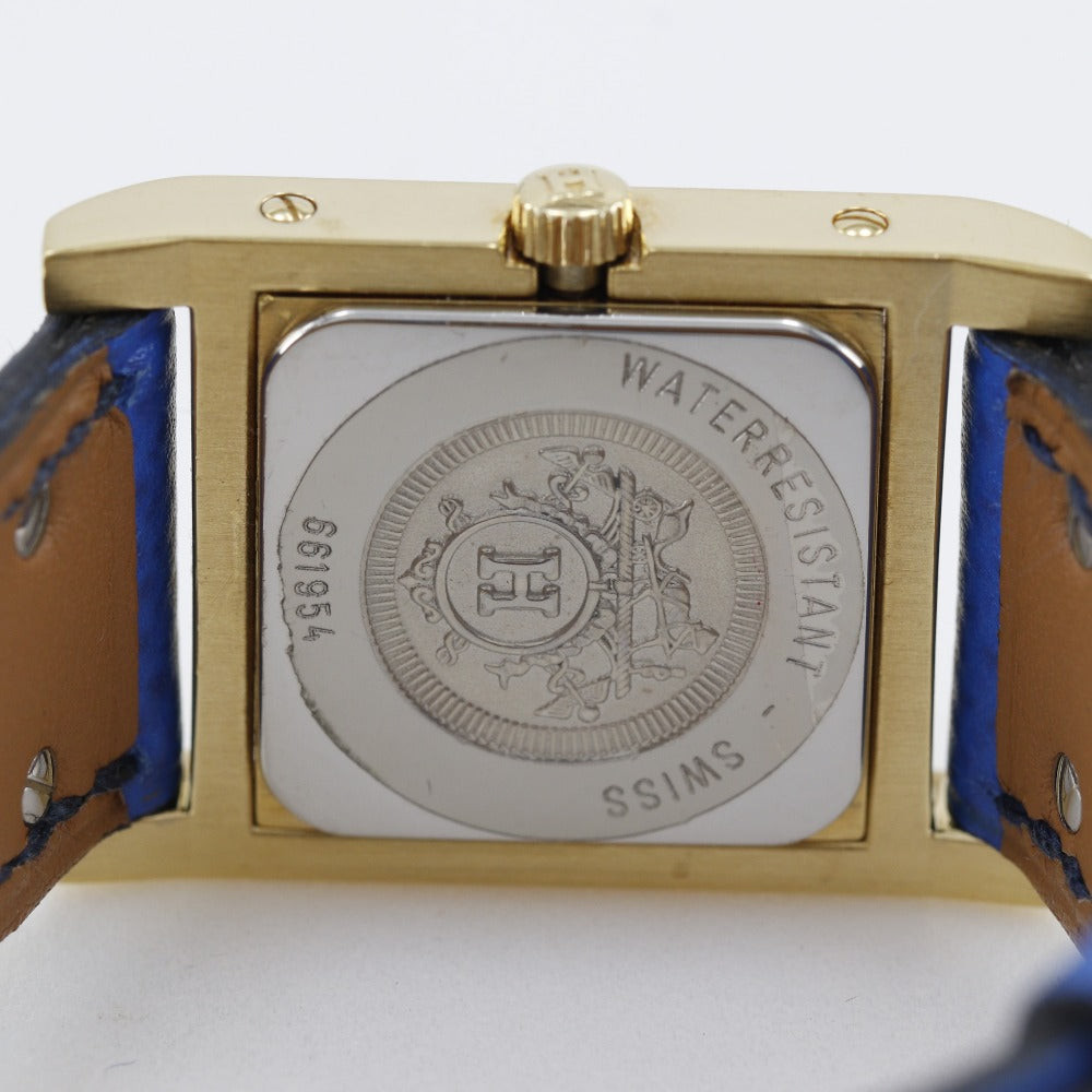 Hermes Watches Quartz Plated Gold, Embossed Leather Gold Medor White Dial Women